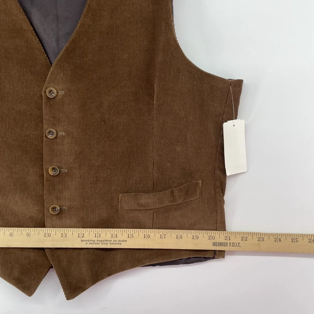 Allen Edmonds Vest‎ Men 44R Corduroy Brown Lined Waistcoat Cowboy Western Casual